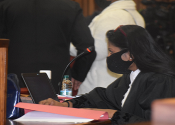 Kelly Khumalo's lawyer, Magdalene Moonsamy, attending court proceedings, April 25, 2022.