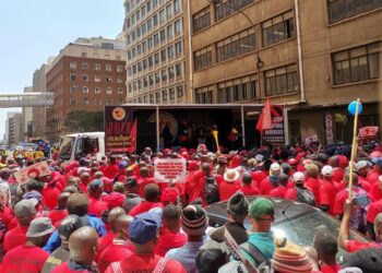 NUMSA members seen during a strike