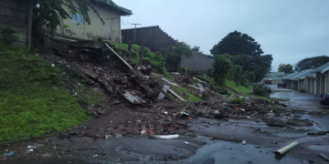 Persistent rains in KwaZulu-Natal causing damage to buildings.