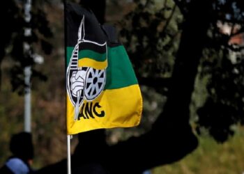 An African National Congress flag is seen in this picture.