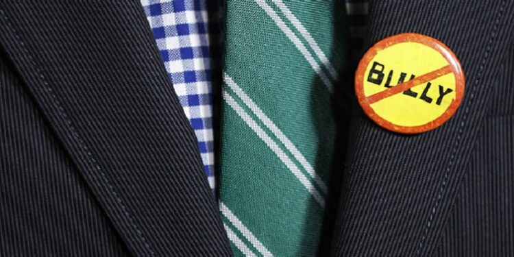 File Image: A person wears an anti-bullying button.