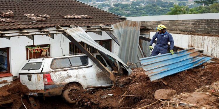 [File Image] A general view of a mudslide which destroyed several houses during flooding in Mzinyathi near Durban in April 2022.