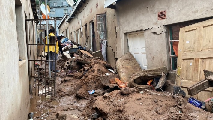 Houses damaged by floods in KwaZulu-Natal.