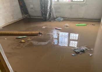 A flooded house from the effects of the recent KwaZulu-Natal floods, where infrastructure damage has caused water shortages.