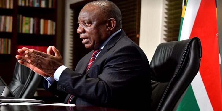 South Africa's President Cyril Ramaphosa pictured while speaking in his office.