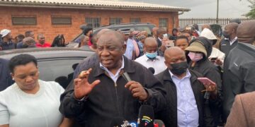 President Cyril Ramaphosa speaks to displaced KwaZulu-Natal residents after floods.