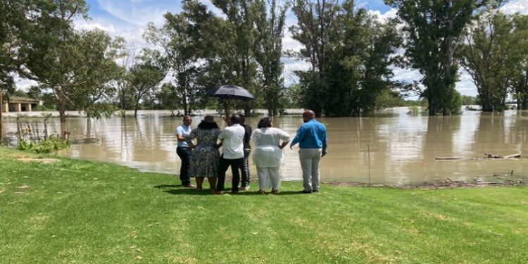 Cogta MEC Lenah Miga and her team assessing the situation in Bloemhof after floods.