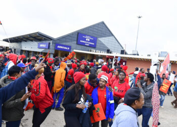Members of the Economic Freedom Fighters (EFF) at Oshoek border post.