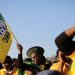 Supporter of the ANC holds the party's flag