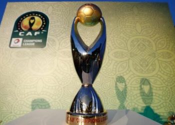The CAF Champions League trophy on display before the African Champions League Quarter Final Draw - Marriott Zamalek Cairo, Cairo, Egypt - March 20, 2019.