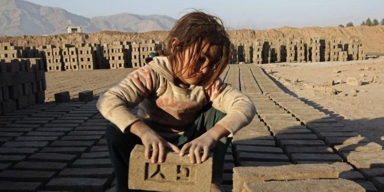 An Afghan girl works at a brick-making factory in Nangarhar province January 6, 2015.