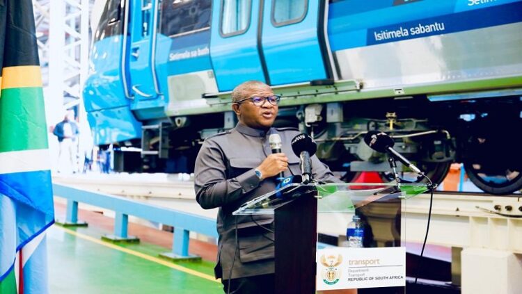 Transport Minister Fikile Mbalula is seen during a media briefing outlining the National Rail Policy White Paper in Pretoria on 09 May 2022.