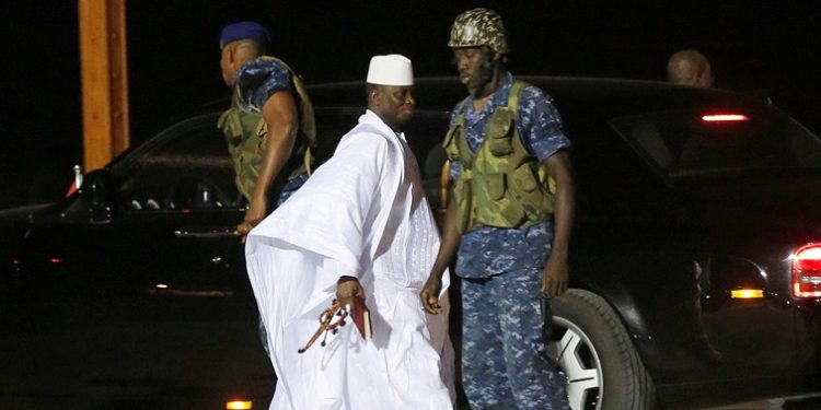 Former Gambian President Yahya Jammeh arrives at the airport before flying into exile from Gambia, January 21, 2017.