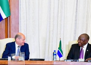 President Cyril Ramaphosa together with Chancellor of the Federal Republic of Germany Olaf Scholz   during bilateral talks.