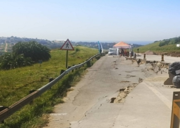 Part of the N2 in Umgababa South of Durban where an entire lane sinked due to floods last month.