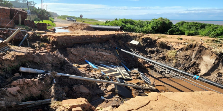 Roads destroyed by heavy rains in La Mercy in KwaZulu-Natal.