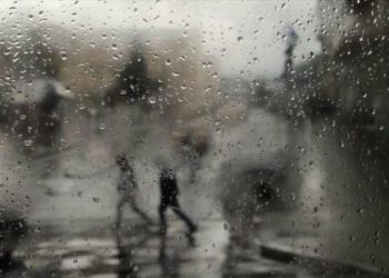 File image:  Rain droplets on a window.