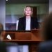 Model Kate Moss, a former girlfriend of actor Johnny Depp, testifies via video link during Depp's defamation trial against his ex-wife Amber Heard, at the Fairfax County Circuit Courthouse in Fairfax, Virginia, US, May 25, 2022.