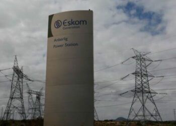 Pylons carry electricity from a sub-station of Eskom outside Cape Town.