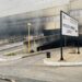 Smoke is seen at the staff parking and visitors parking entrances of the Charlotte Maxeke Hospital in Johannesburg.