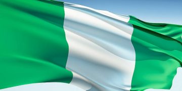 Nigerian flag waving in the wind.