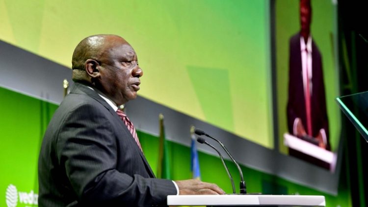 President Cyril Ramaphosa speaking at the Mining Indaba in Cape Town, May 10, 2022.