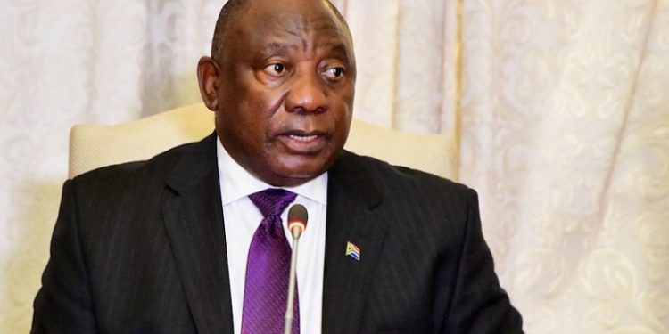 President Cyril Ramaphosa speaking at a media briefing.
