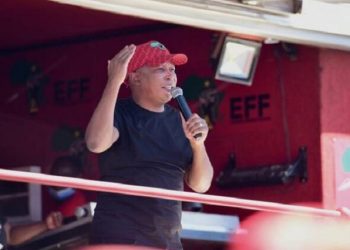 EFF leader Julius Malema speaking at the party's event.