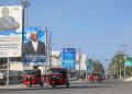 Election banners of Somali presidential candidates are seen along a street in Mogadishu, Somalia. May 12, 2022.