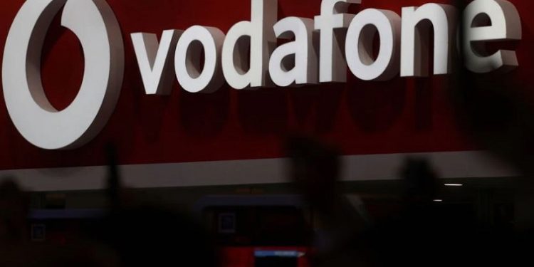The Vodafone logo is seen at the Mobile World Congress in Barcelona, Spain, February 28, 2018.