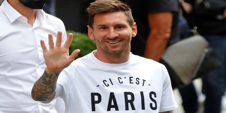 Lionel Messi arrives at the Royal Monceau Hotel in Paris, France.