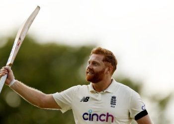 Sir Vivian Richards Stadium, Antigua, Antigua and Barbuda - March 8, 2022 England's Jonny Bairstow celebrates as he walks off the pitch at the end of play