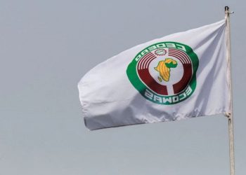 Economic Community of West African States (ECOWAS) flag is pictured during an extraordinary summit of ECOWAS to hear reports from recent missions to Mali, Burkina Faso and Guinea following military coups in those countries, in Accra, Ghana March 25, 2022.