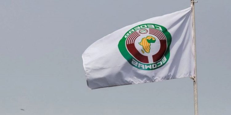 Economic Community of West African States (ECOWAS) flag is pictured during an extraordinary summit of ECOWAS to hear reports from recent missions to Mali, Burkina Faso and Guinea following military coups in those countries, in Accra, Ghana March 25, 2022.