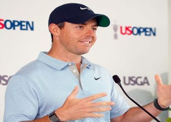 Rory McIlroy addresses the media during a press conference for the US Open golf tournament at The Country Club.