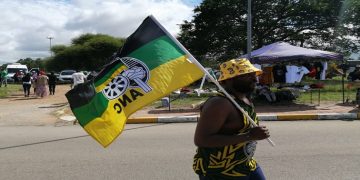 [File Image] An ANC supporter carrying the party flag.