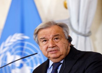 United Nations Secretary-General Antonio Guterres speaks during a news conference with Austrian Chancellor Karl Nehammer (not seen) and Foreign Minister Alexander Schallenberg (not seen) in Vienna, Austria May 11, 2022.