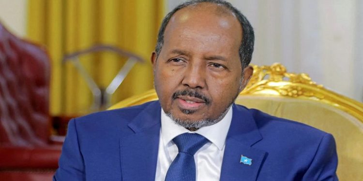 Somalia's President Hassan Sheikh Mohamud speaks during a Reuters interview inside his office at the Presidential palace in Mogadishu, Somalia May 28, 2022.