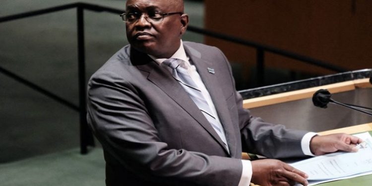 Botswana's President Mokgweetsi Masisi speaks during the 76th session of the United Nations General Assembly at the UN headquarters in New York, US, September 23, 2021.