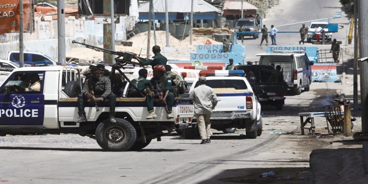 [File image] Somali security secure the road leading to the scene of an explosion
