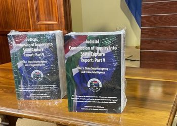 The final State Capture Report seen on a desk at the Union Buildings in Pretoria