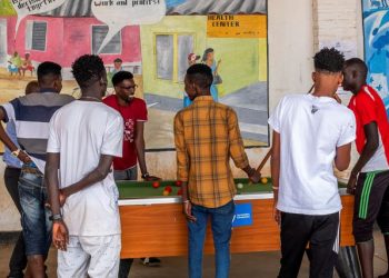 Asylum seekers rescued from Libyan prisons and sent to Rwanda for processing, play at the Emergency Transit Mechanism (ETM) Gashora transit centre, in Bugesera, eastern Rwanda June 10, 2022.