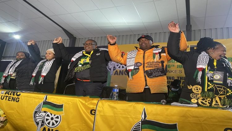 The Newly elected Gauteng ANC officials seen holding hands at the 14th Gauteng Provincial Conference sitting in Benoni, east of Johannesburg,