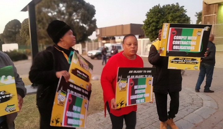 File Image: ANC staff picket outside Nasrec over salary payments.