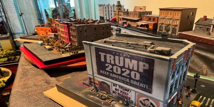 Dioramas of mostly urban life, which were created by Barnard College administration employee Aaron Kinard during the pandemic, are displayed at his home in Brooklyn, New York, U.S. July 1, 2022.
