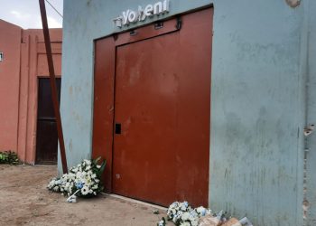 Wreaths laid outside the only door for patrons at eNyobeni tavern, Scenery Park,East London, July 05, 2022.