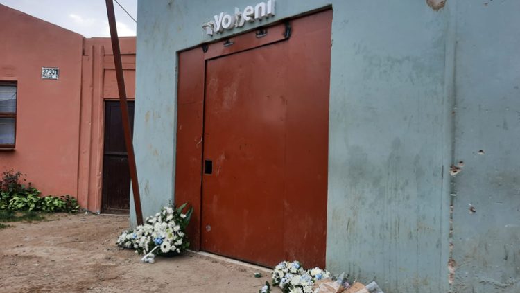 Wreaths laid outside the only door for patrons at eNyobeni tavern, Scenery Park,East London, July 05, 2022.