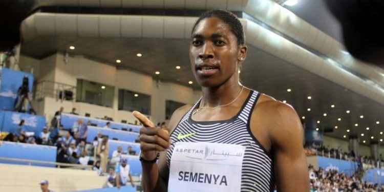 Caster Semenya of South Africa celebrates after winning the Women's 800 event at the IAAF Diamond League athletics meet in Doha, Qatar May 6, 2016.