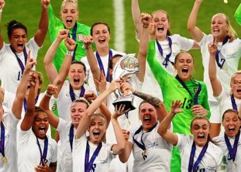 England Women's national team celebrating after winning the Women's Euro title