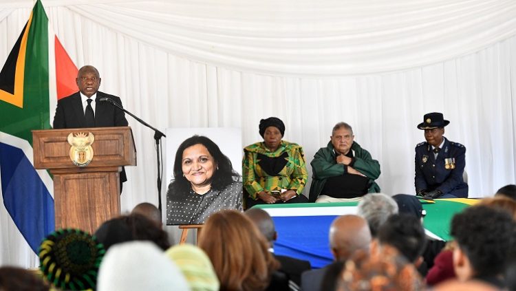 [File Image] President Cyril Ramaphosa delivering the eulogy at the Special Official Funeral of struggle stalwart and Ambassador Yasmin "Jessie" Duarte at the Westpark Cemetery in Johannesburg.
